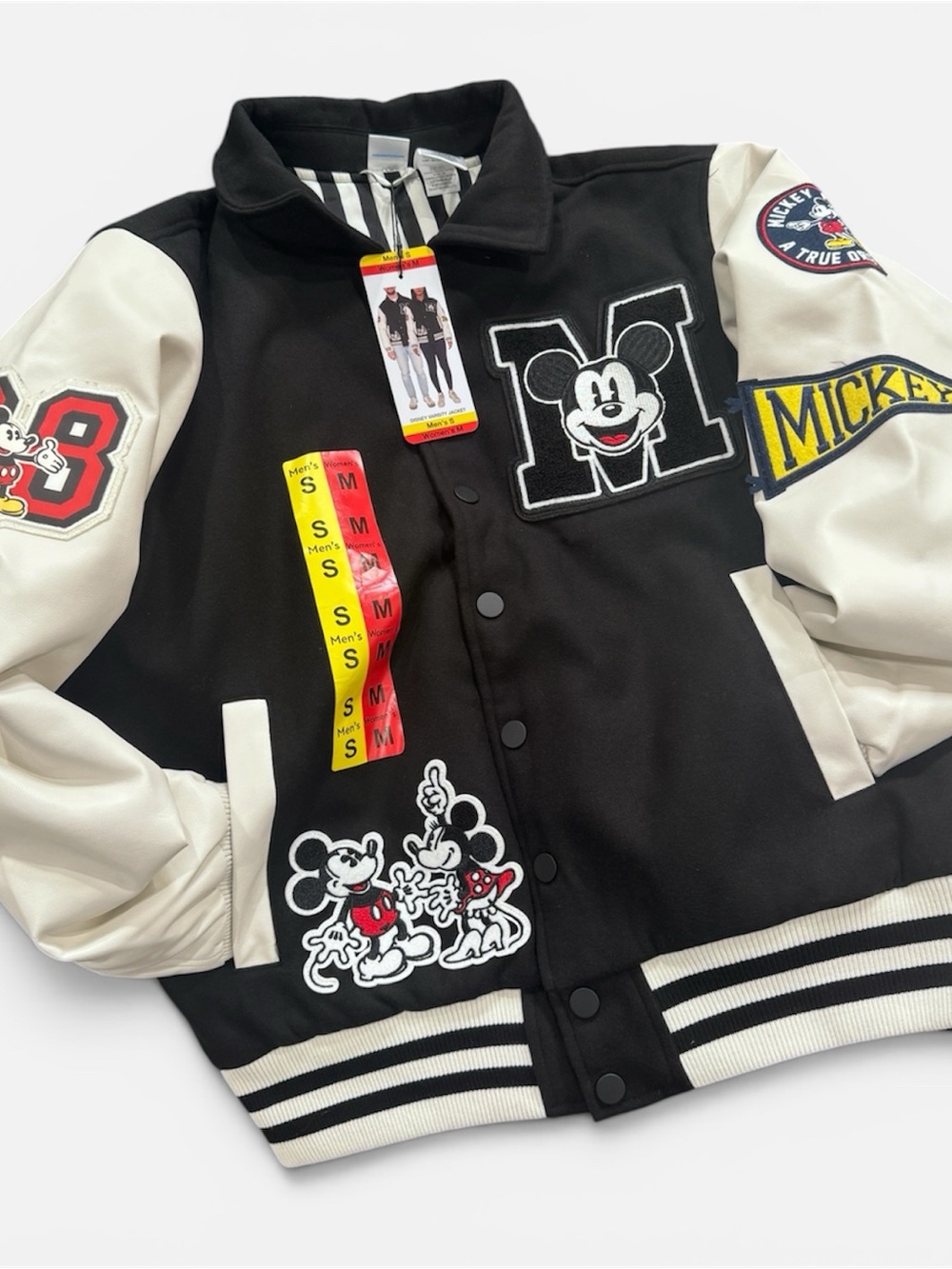 NWT Disney Black and White Mickey Varsity Jacket Unisex